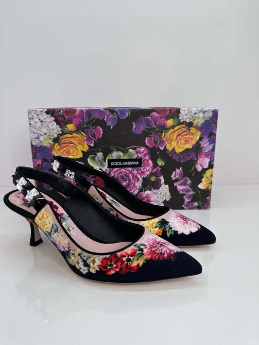 Dolce & Gabbana
Dolce & Gabbana Multicolor Fabric Floral Print Crystal Embellished Slingback Pumps