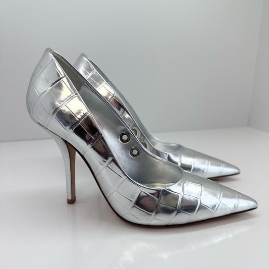 Burberry Silver High Heel Heels with Woven Design