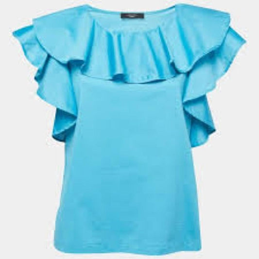 Weekend Max Mara Blue Ruffled Sleeveless Blouse