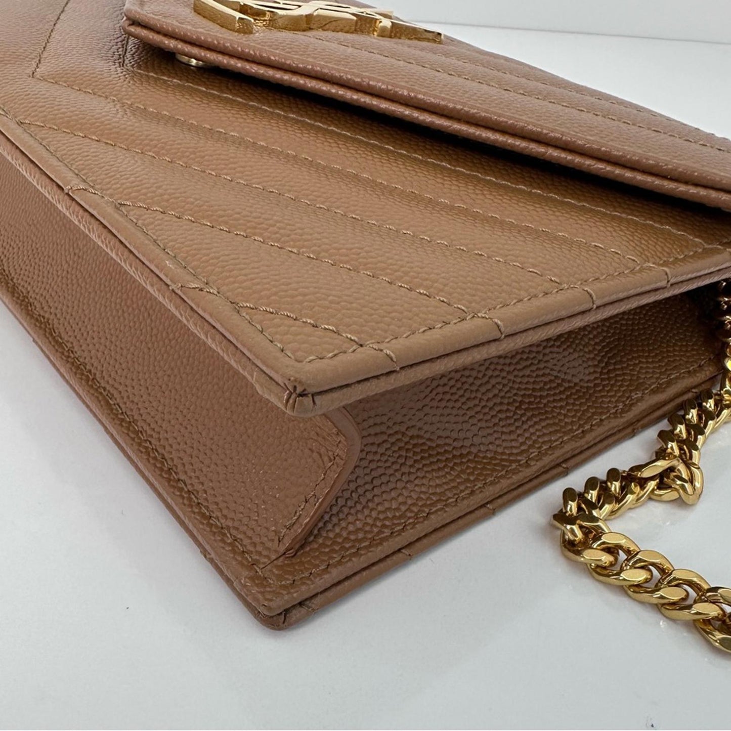Yves Saint Laurent Tan Leather Crossbody with Gold Chain