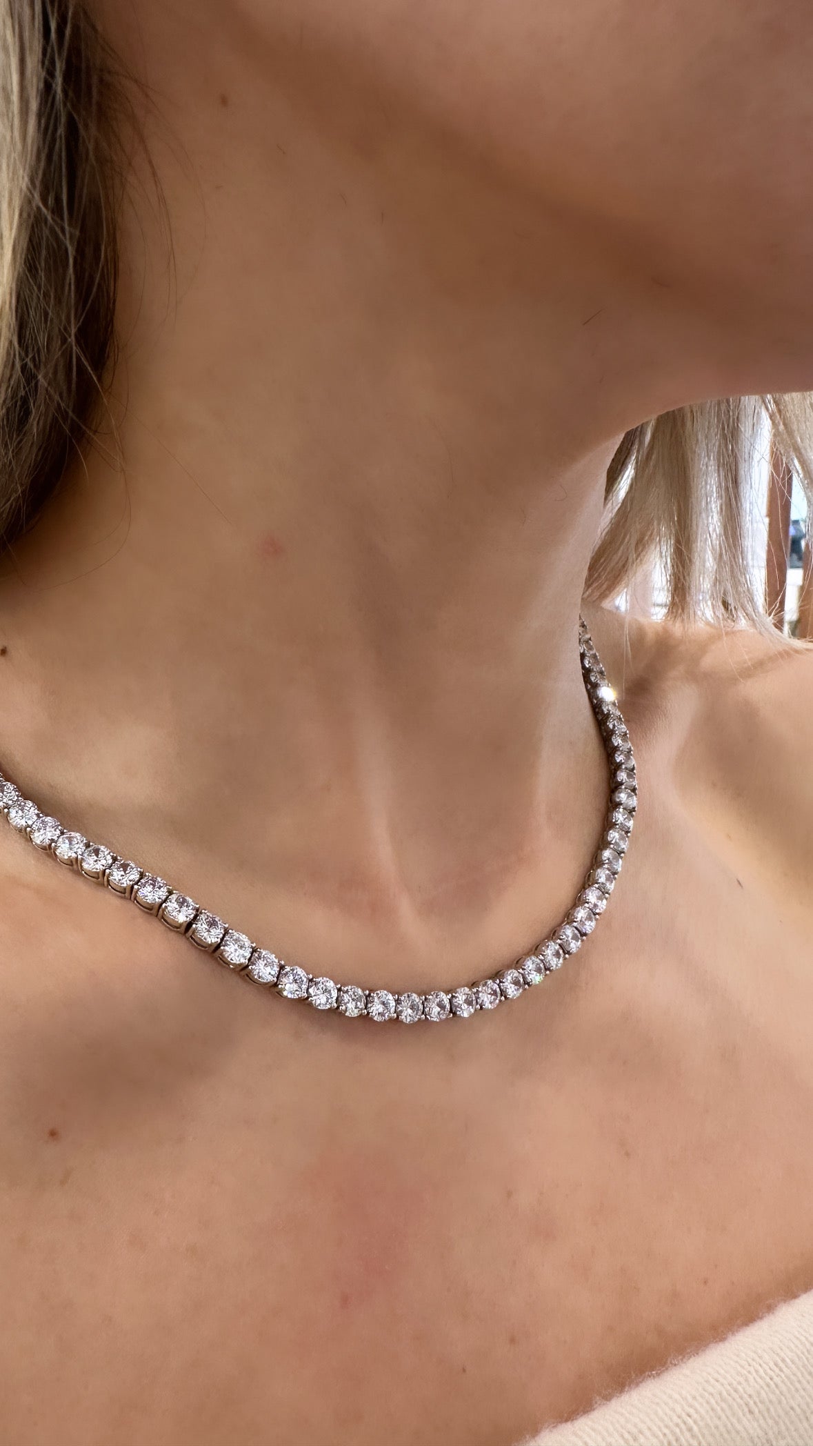 Classic Tennis Necklace – Sterling Silver, (16”) 18k Gold / Rhodium Plated