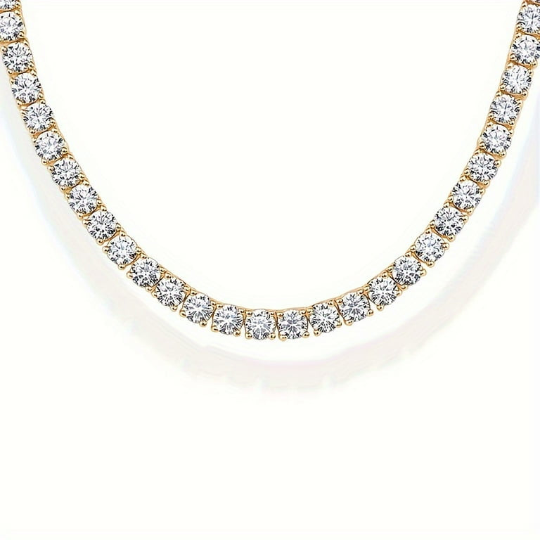 Classic Tennis Necklace – Sterling Silver, (16”) 18k Gold / Rhodium Plated