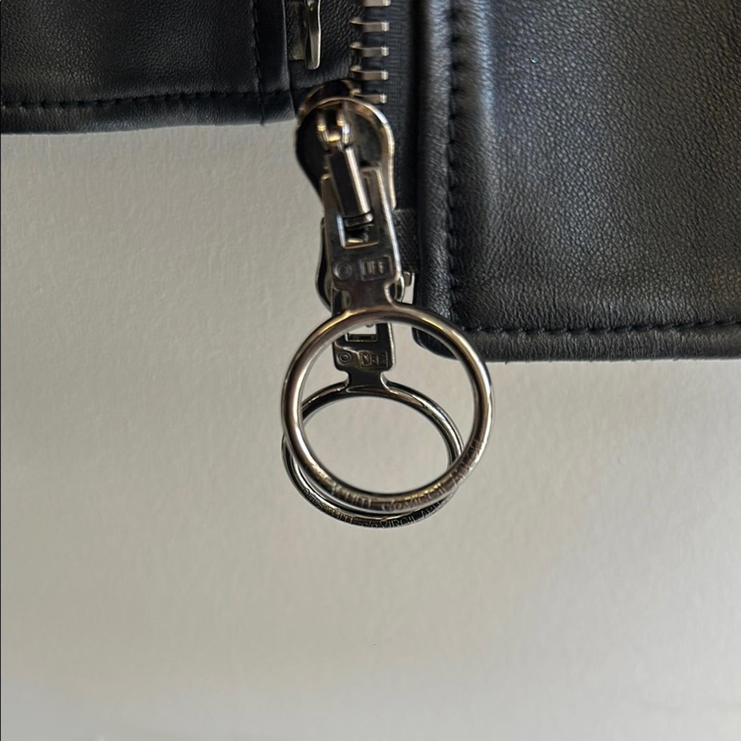 Off-White Black Leather Moto Jacket with Asymmetrical Zipper