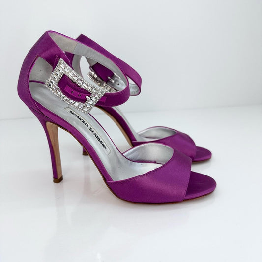 Manolo Blahnik Purple Satin Heels with Crystal Accent
