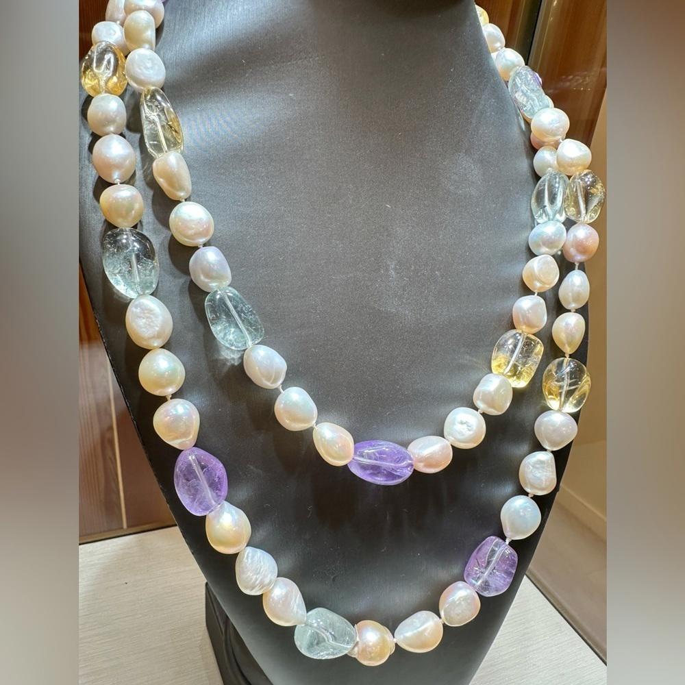  Fresh Water Pearls Natural Stone Long Neklace