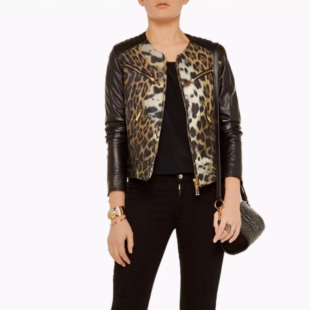 Roberto Cavalli Leopard Print Leather Jacket