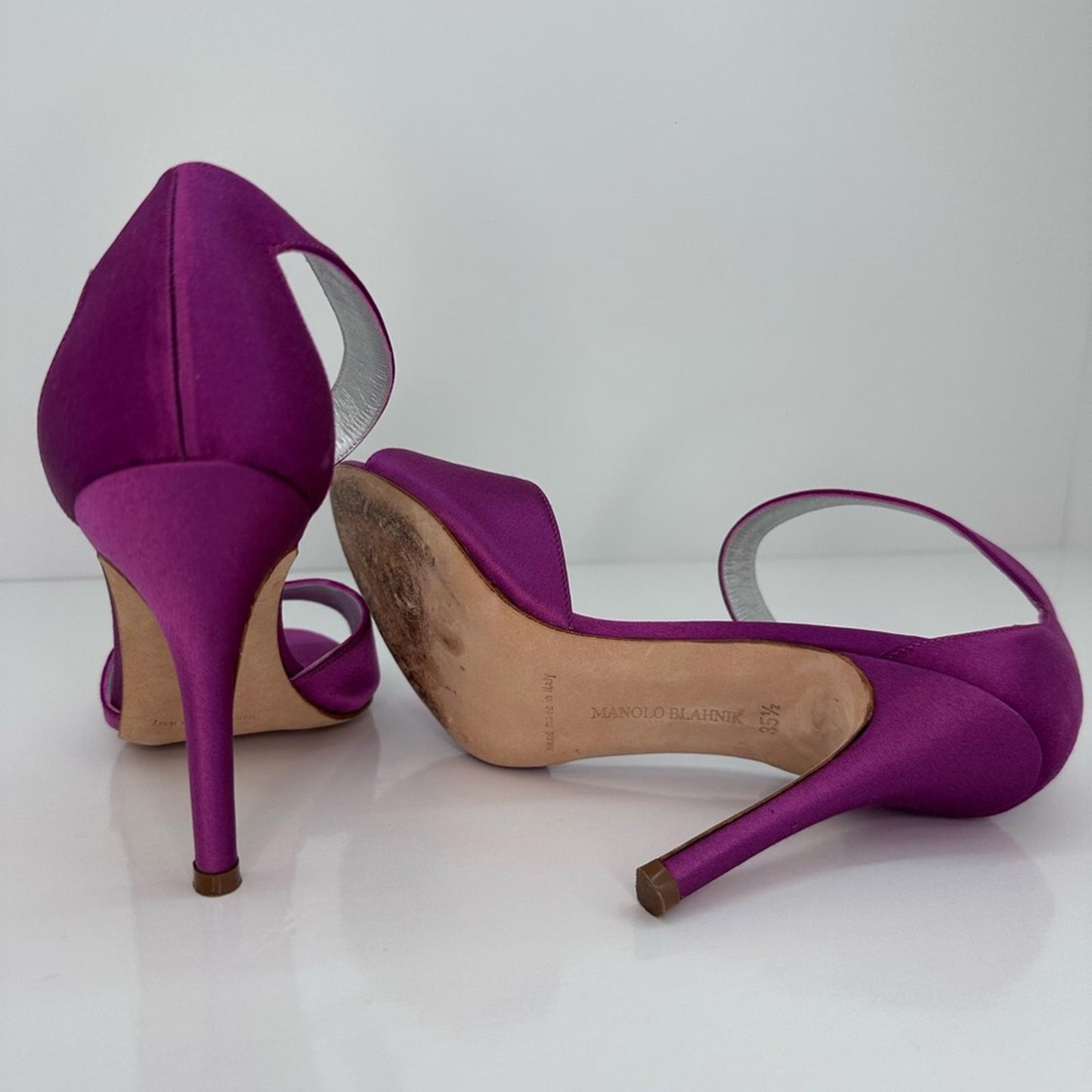 Manolo Blahnik Purple Satin Heels with Crystal Accent