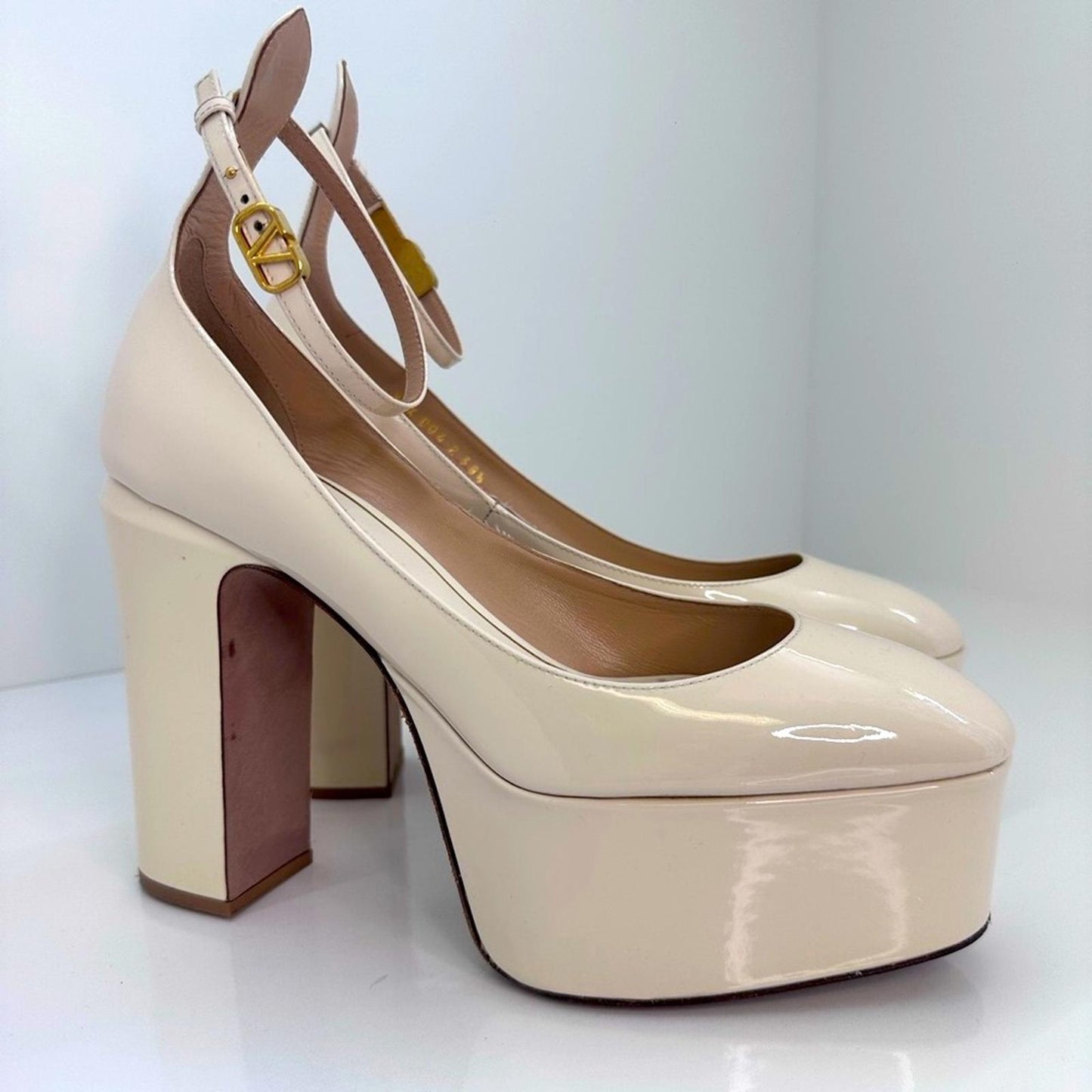 Valentino Cream Platform Pumps with Chunky Heel