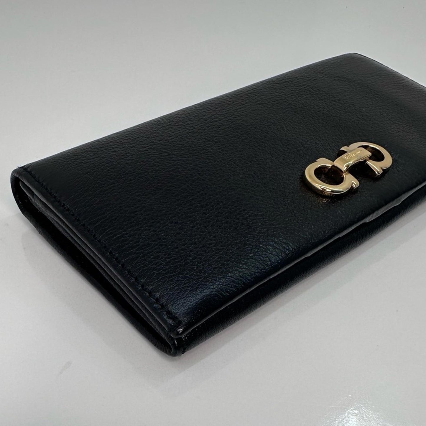 Salvatore Ferragamo Black Leather Wallet with Gold Hardware