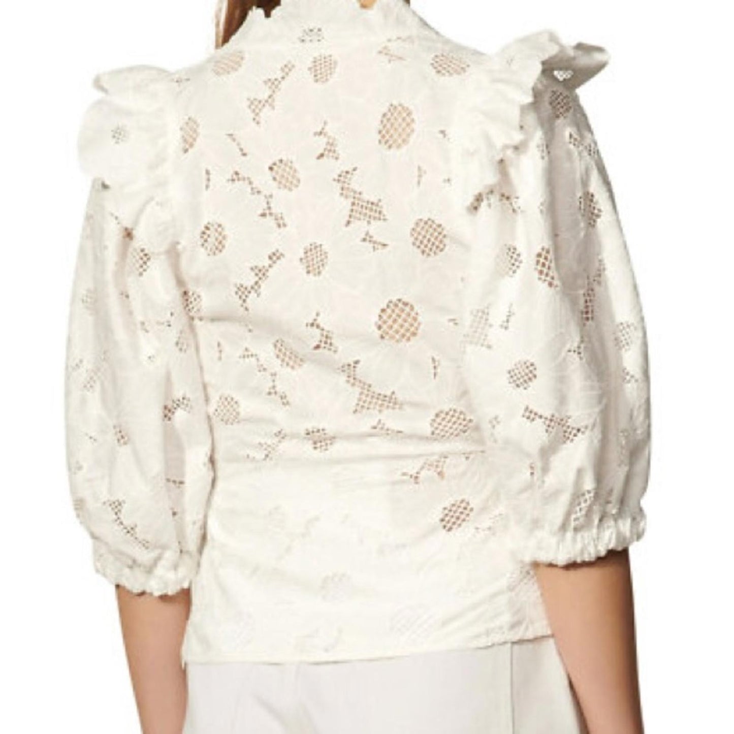 Sandro White Puff Sleeve Wrap Blouse
