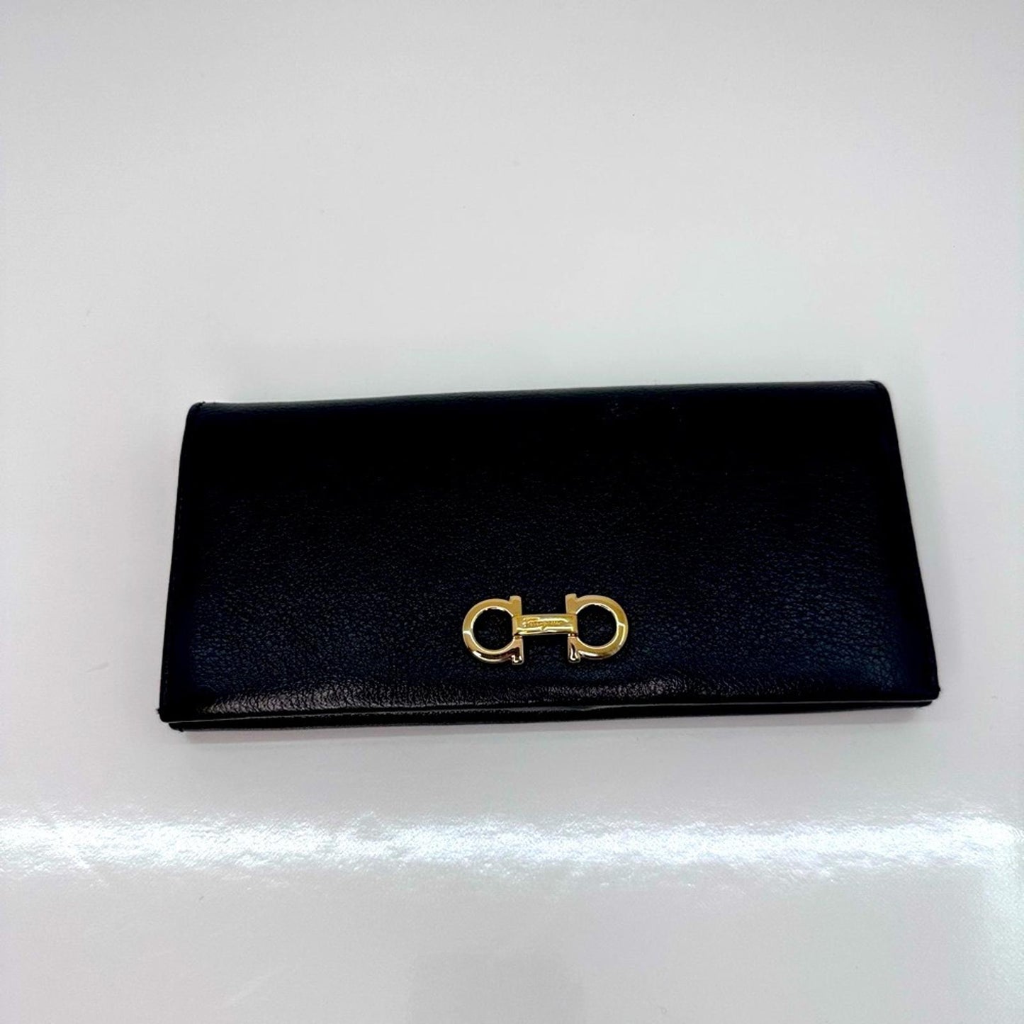 Salvatore Ferragamo Black Leather Wallet with Gold Hardware