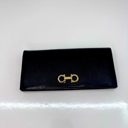 Salvatore Ferragamo Black Leather Wallet with Gold Hardware