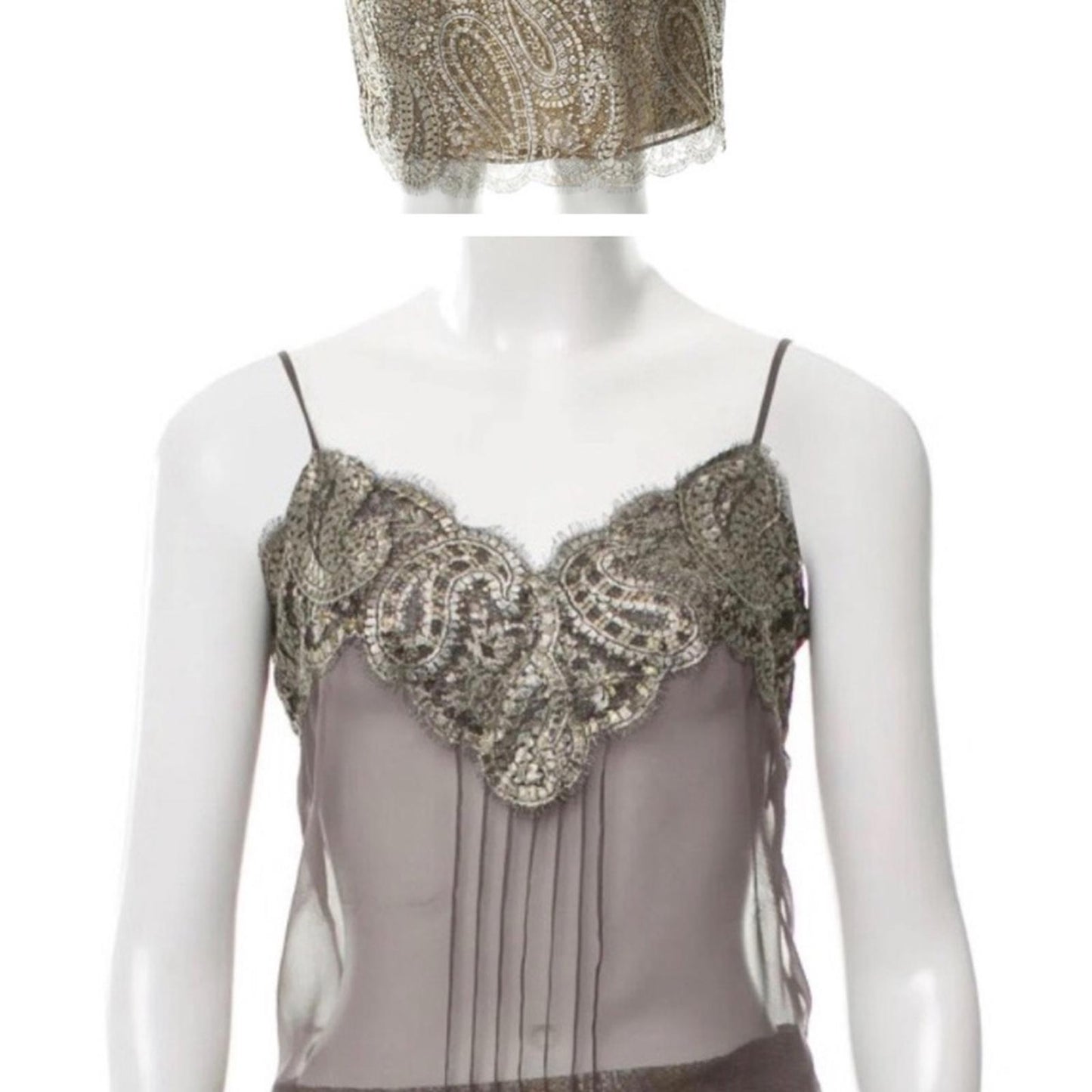 CHANEL Silver and Gray Lace two pieces Dress