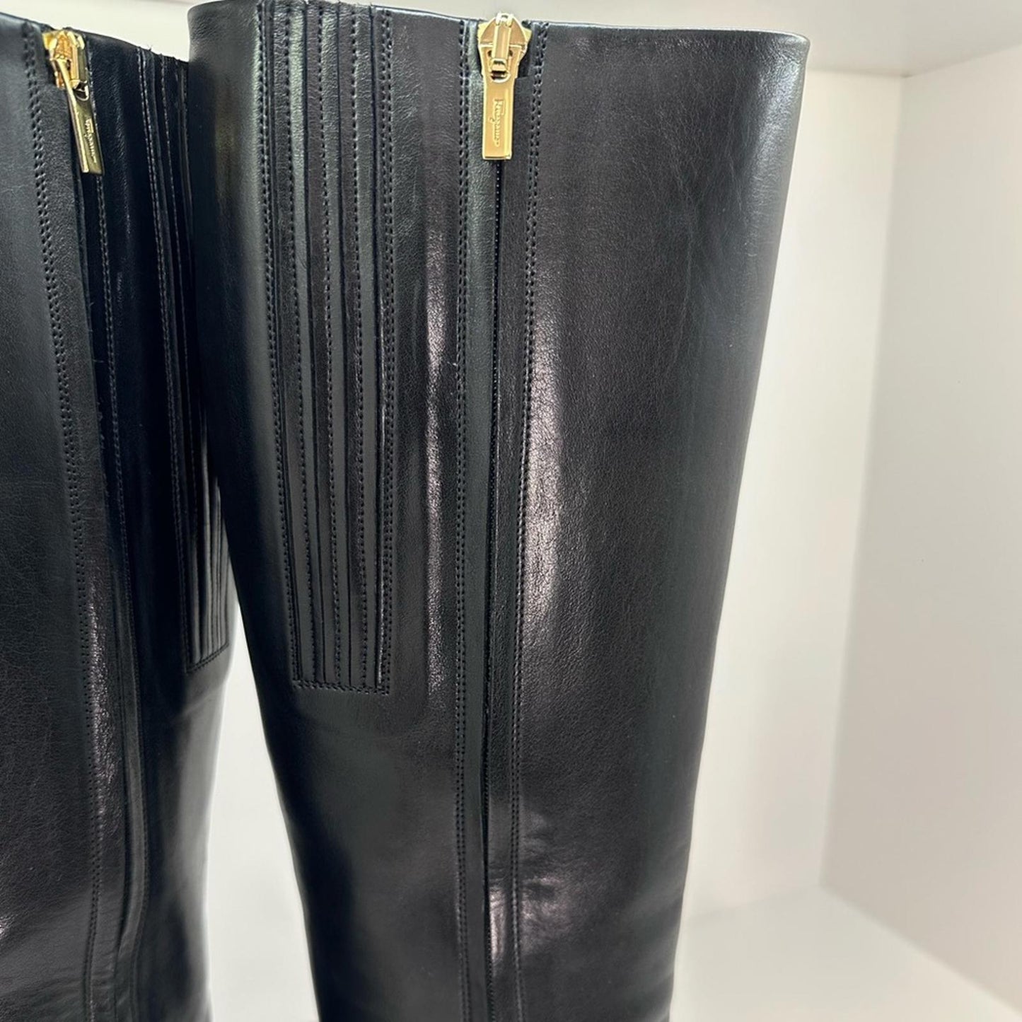 Salvatore Frragamo Vera chain patent toe boots