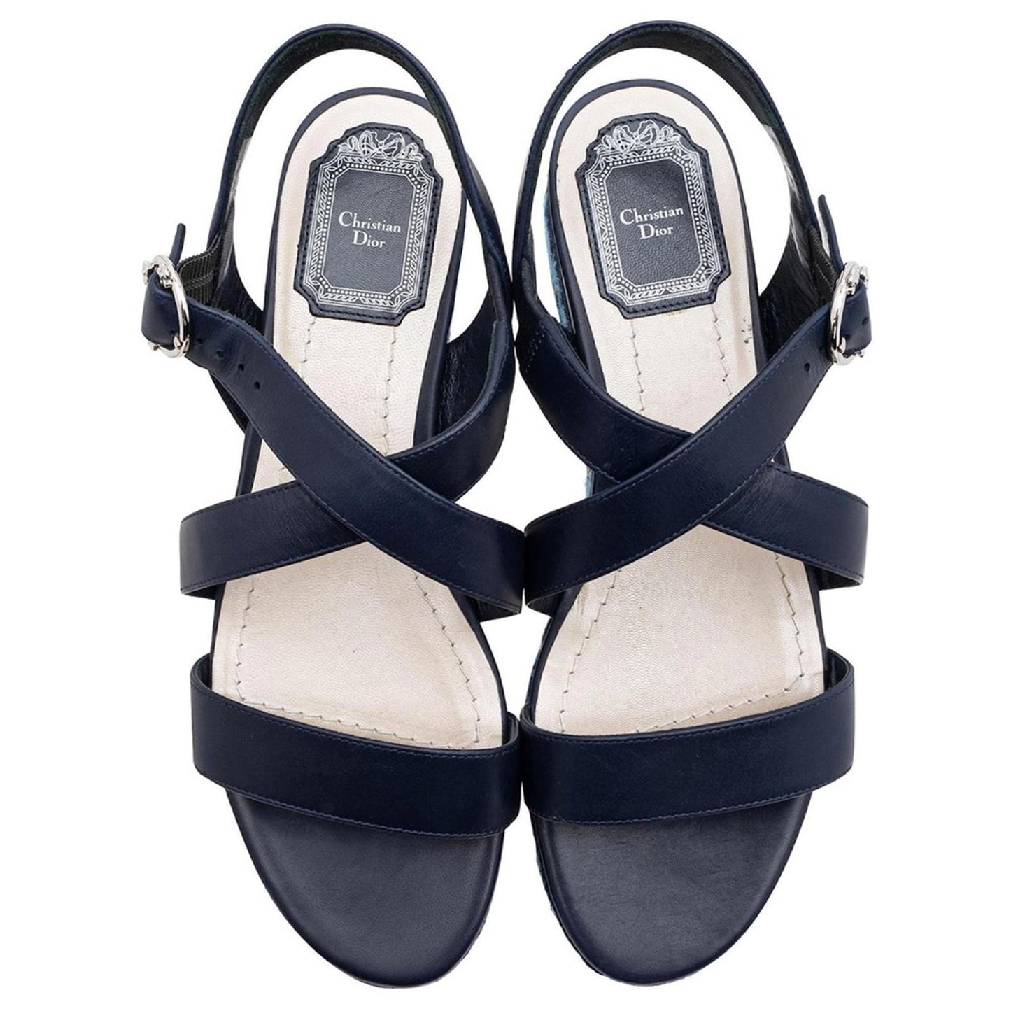 Dior Prairie Embroidered Denim Platform Sandals Blue