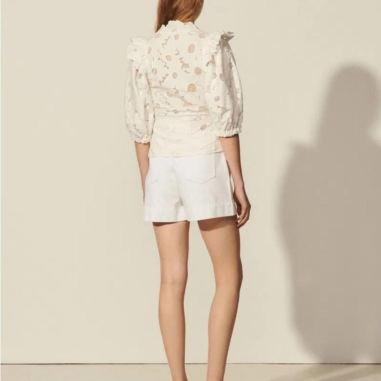 Sandro White Puff Sleeve Wrap Blouse