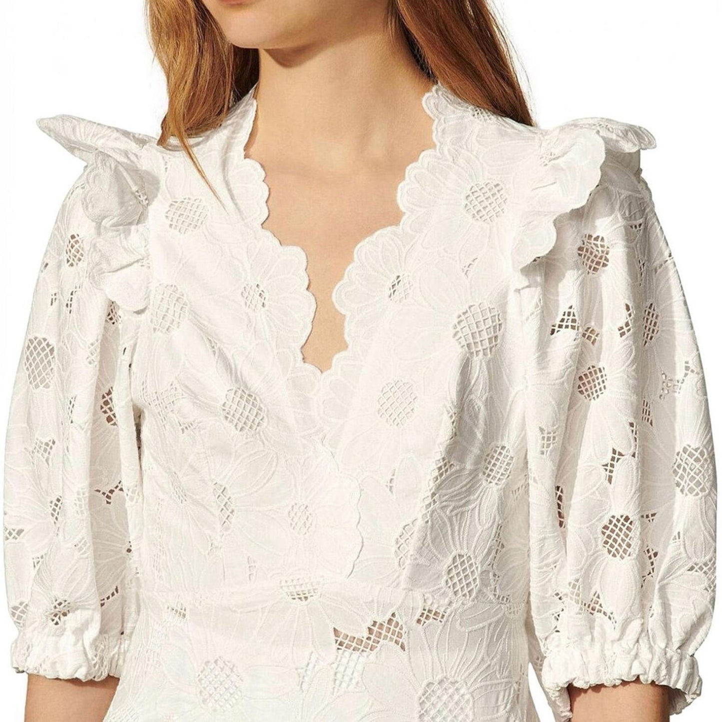 Sandro White Puff Sleeve Wrap Blouse
