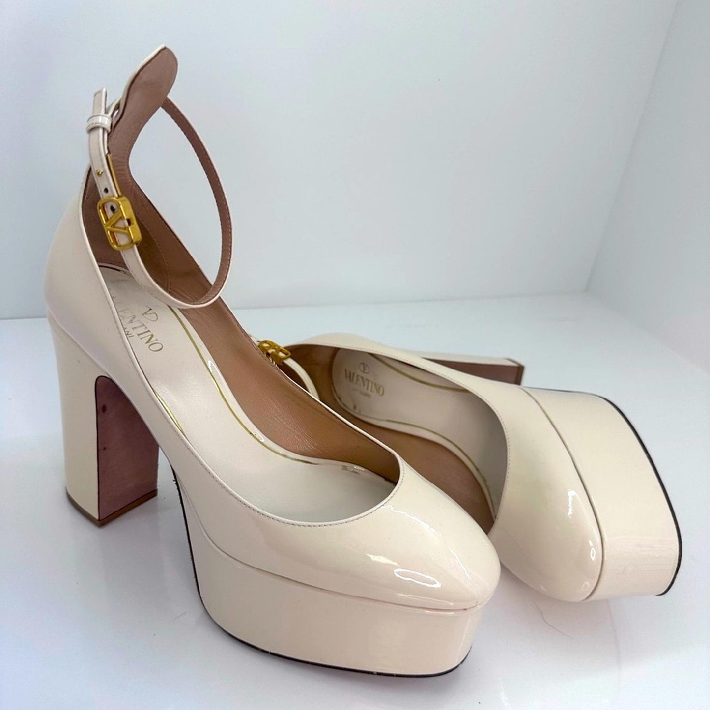 Valentino Cream Platform Pumps with Chunky Heel