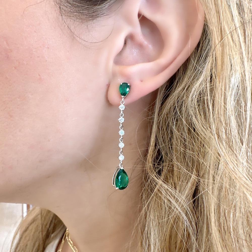 Pasha Long Emerald Colour Drop Earrings