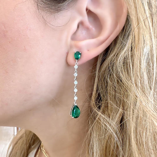 Pasha Long Emerald Colour Drop Earrings
