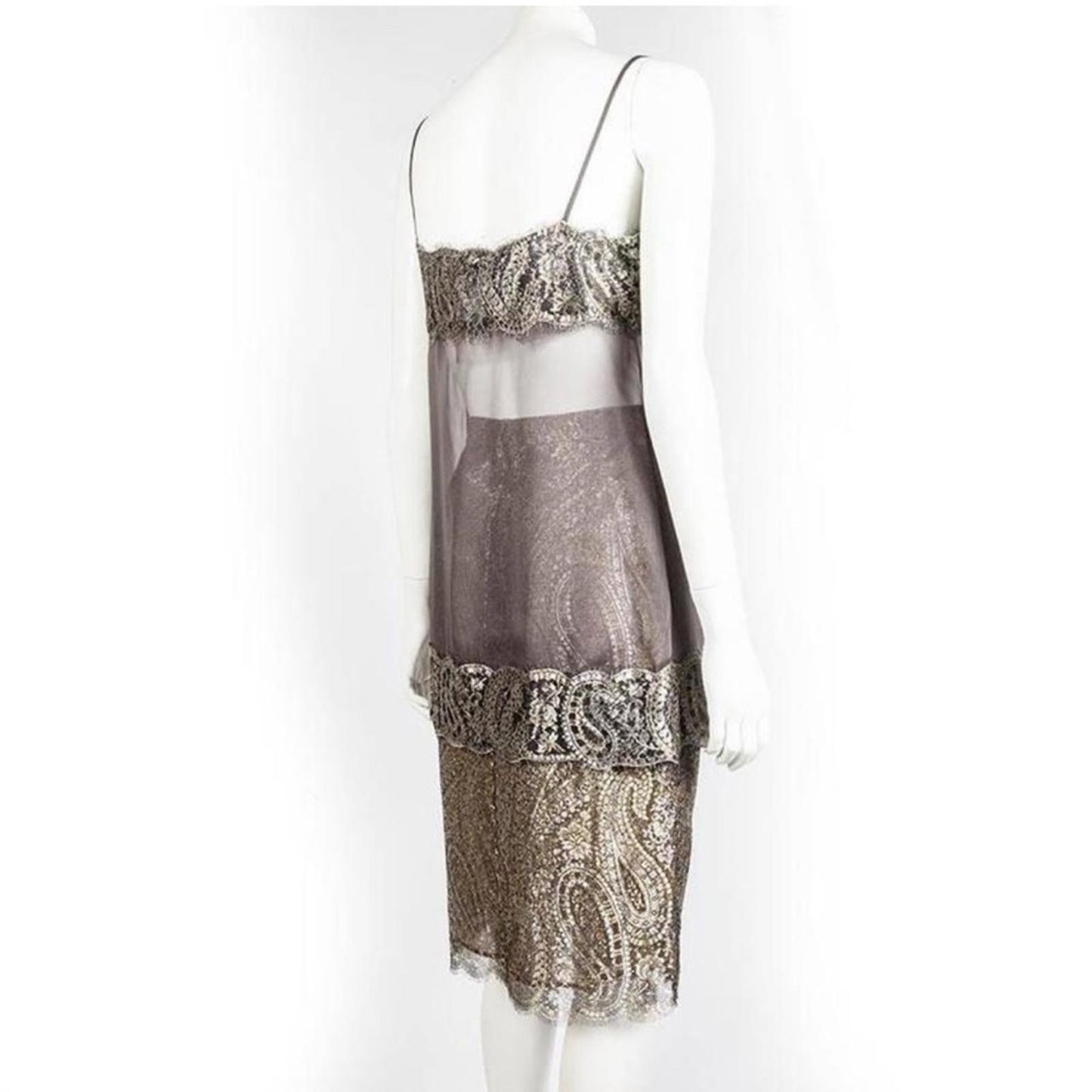 CHANEL Silver and Gray Lace two pieces Dress