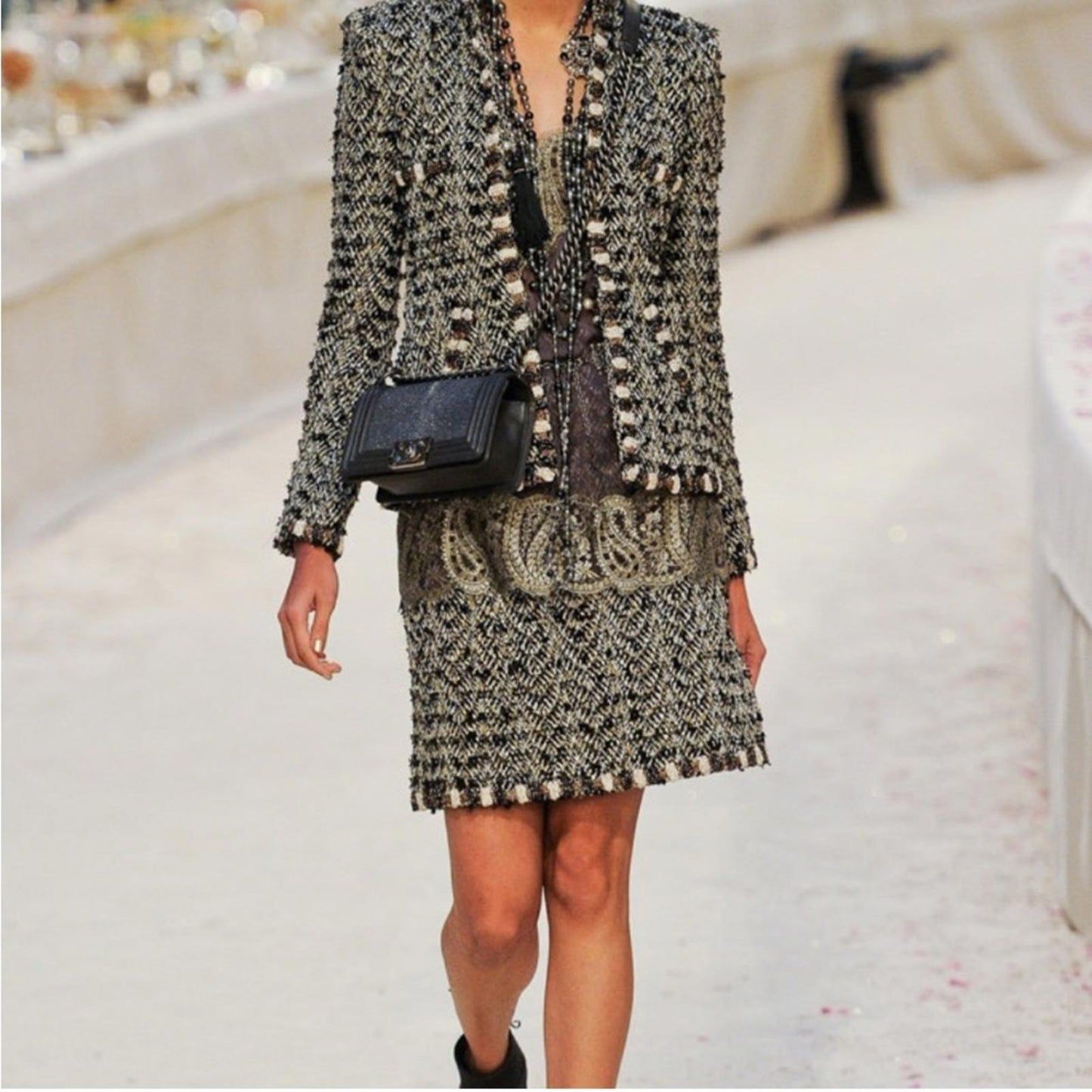 CHANEL Silver and Gray Lace two pieces Dress