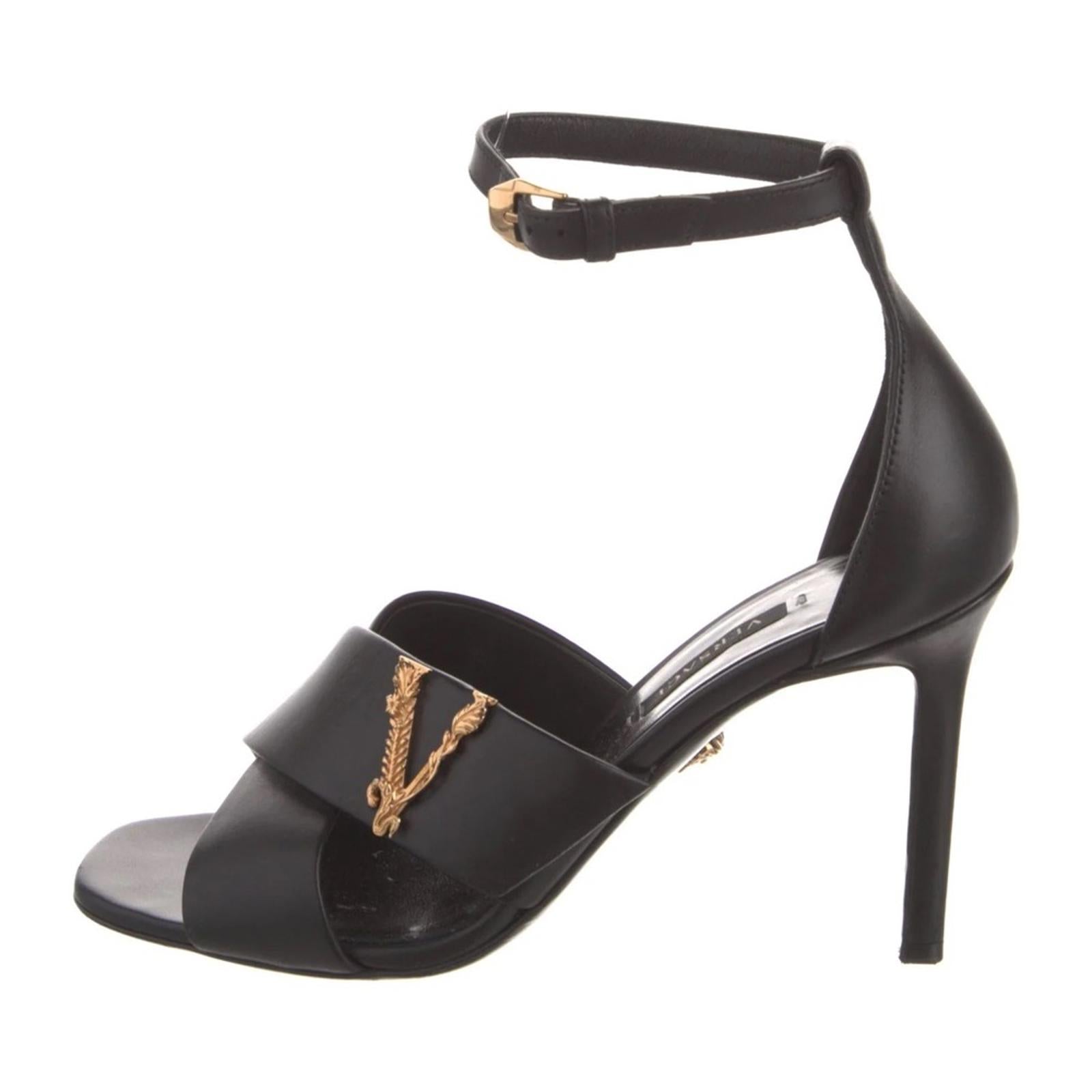 Versace Women's virtues leather Black and Gold Heeled