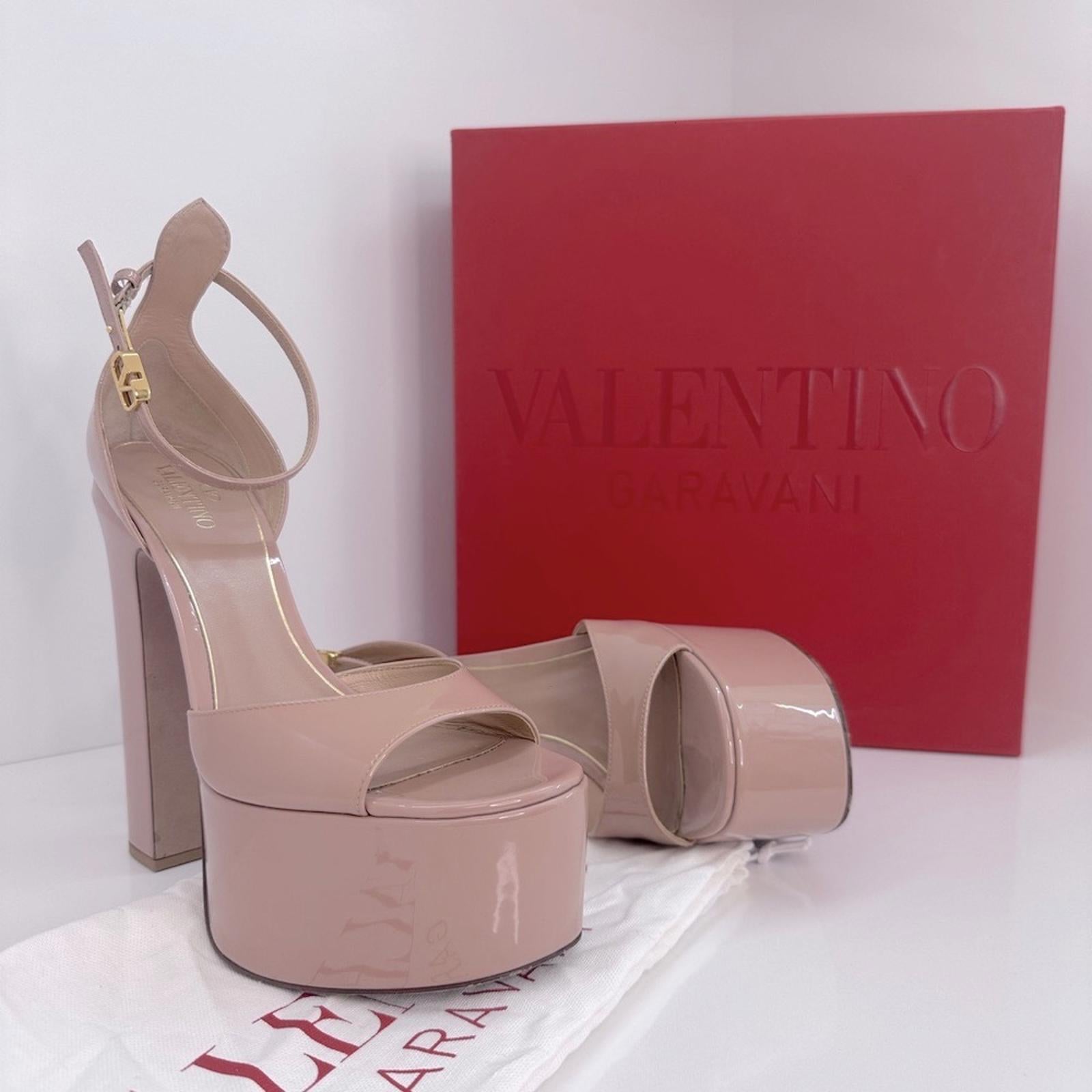 Valentino Blush Pink Platform Heels with Chunky Block Heel