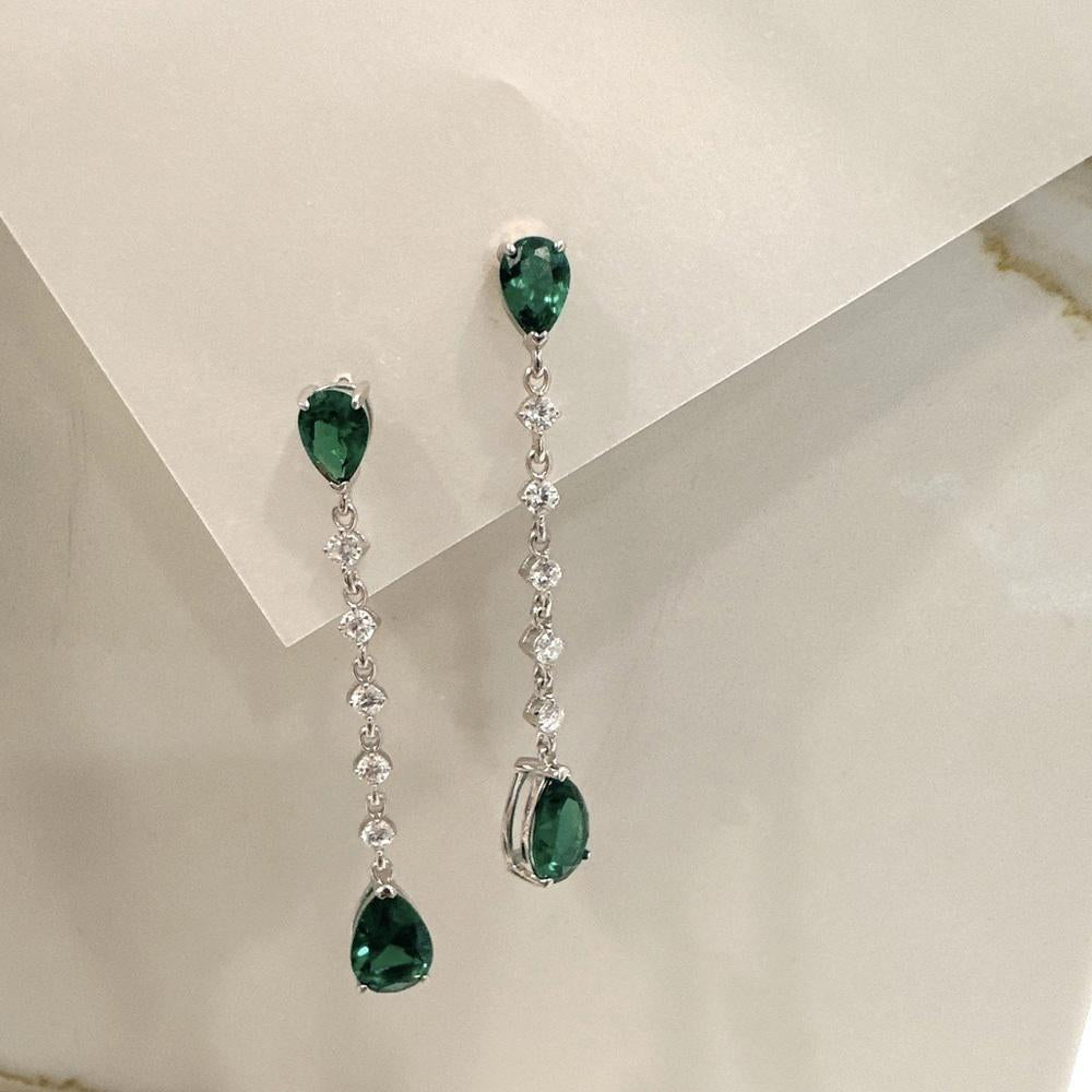 Pasha Long Emerald Colour Drop Earrings