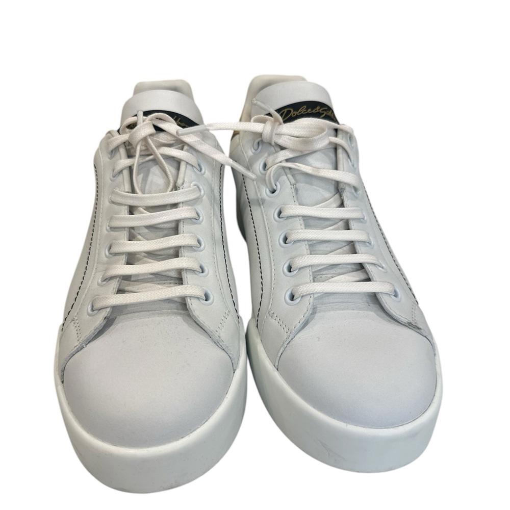 Dolce & Gabbana White and Gold Sneakers with Leather Upper and Thick Rubber Sole
