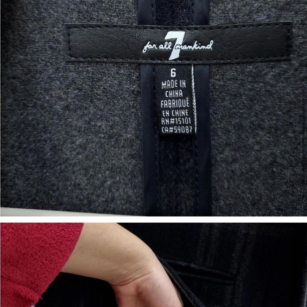 7 For All Mankind Wool Navy Longline Plaid Single Breasted Boyfriend Car Coat