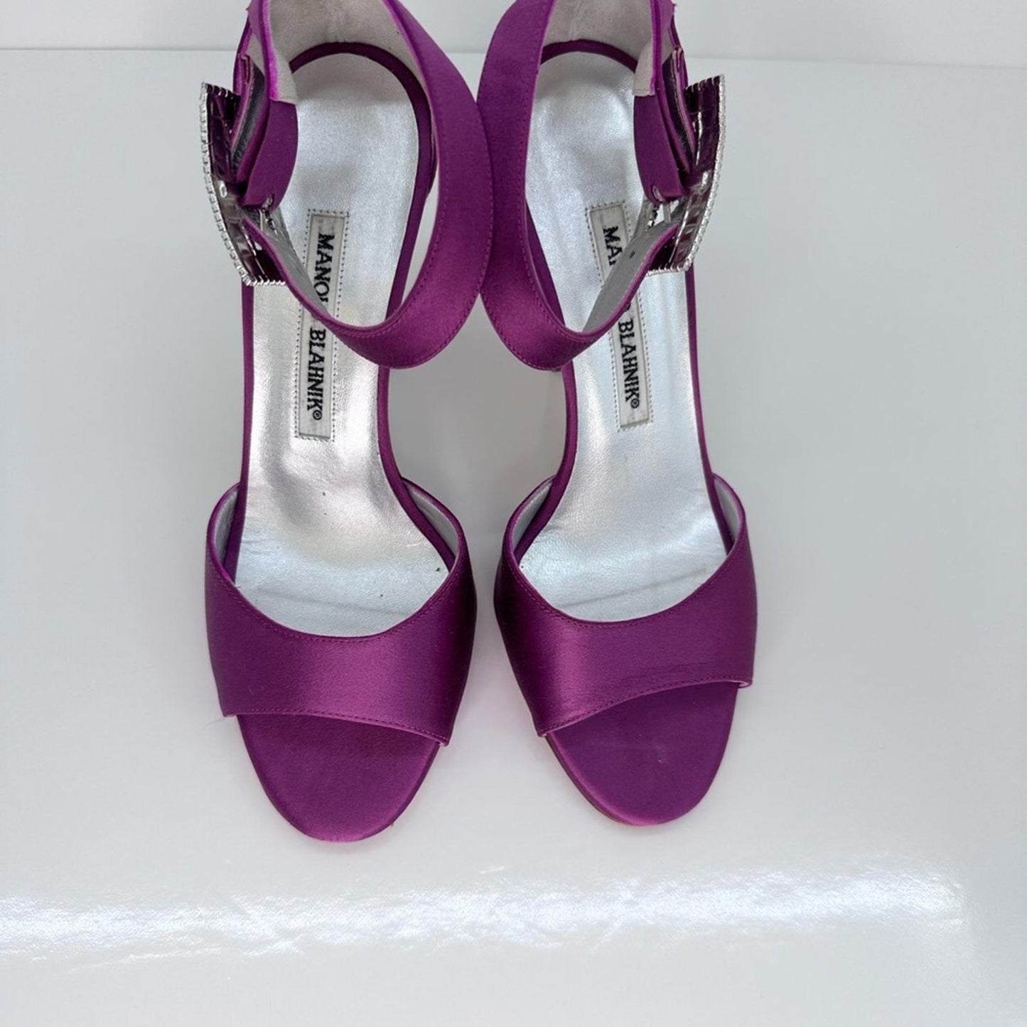 Manolo Blahnik Purple Satin Heels with Crystal Accent