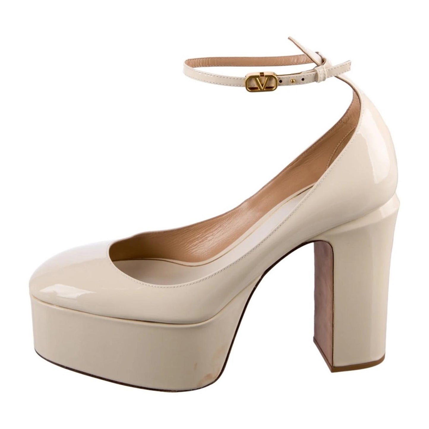 Valentino Cream Platform Pumps with Chunky Heel