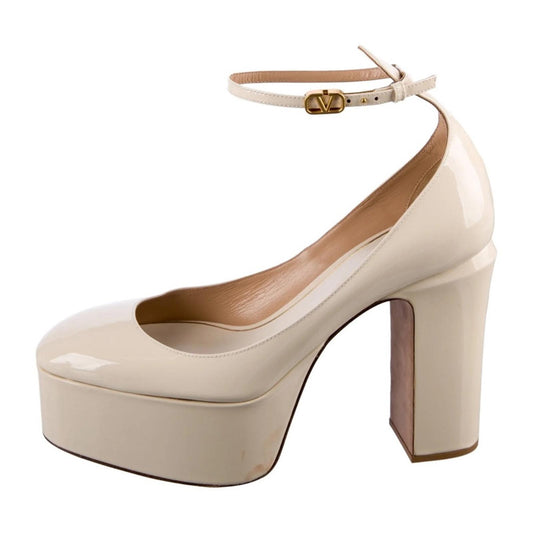 Valentino Cream Platform Pumps with Chunky Heel