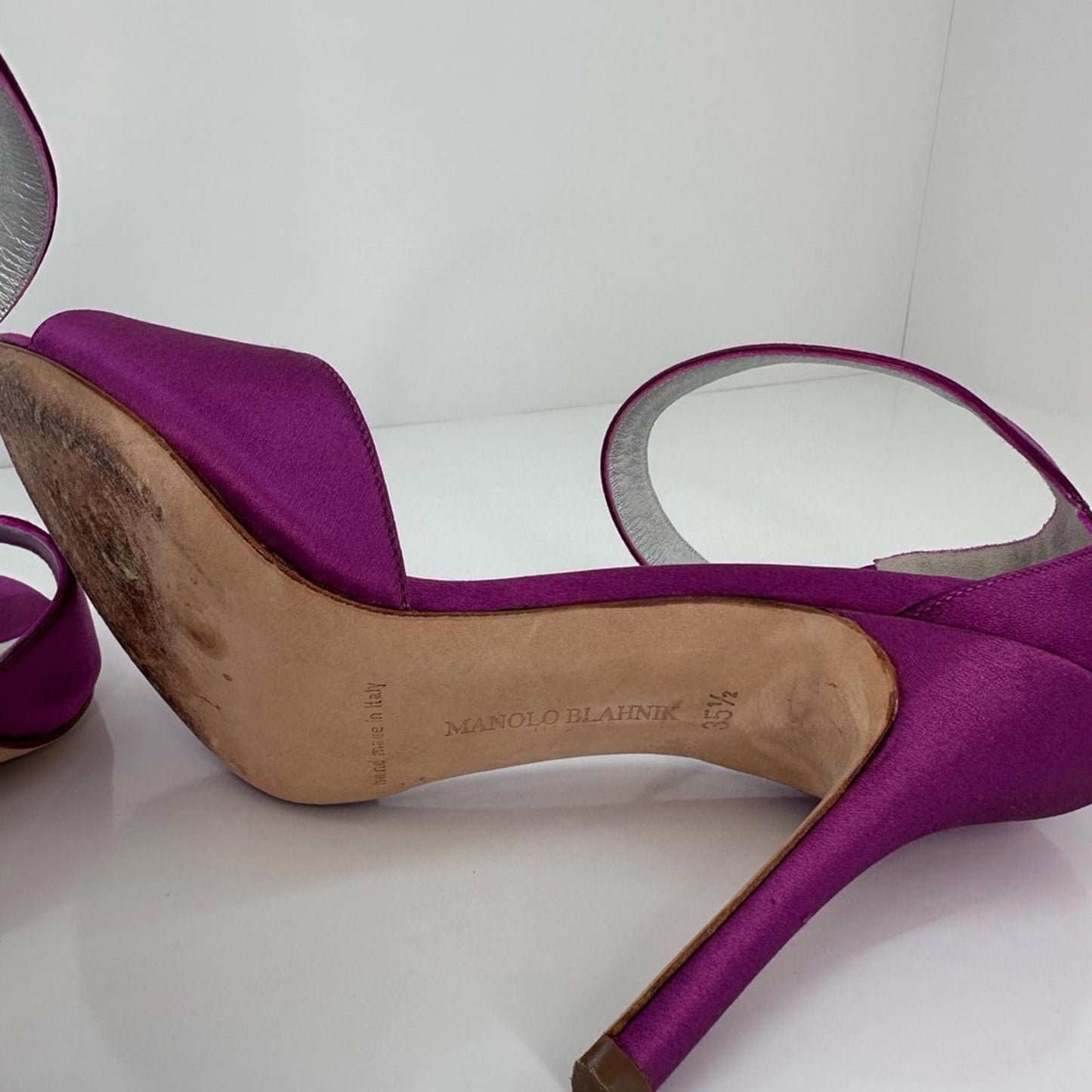 Manolo Blahnik Purple Satin Heels with Crystal Accent