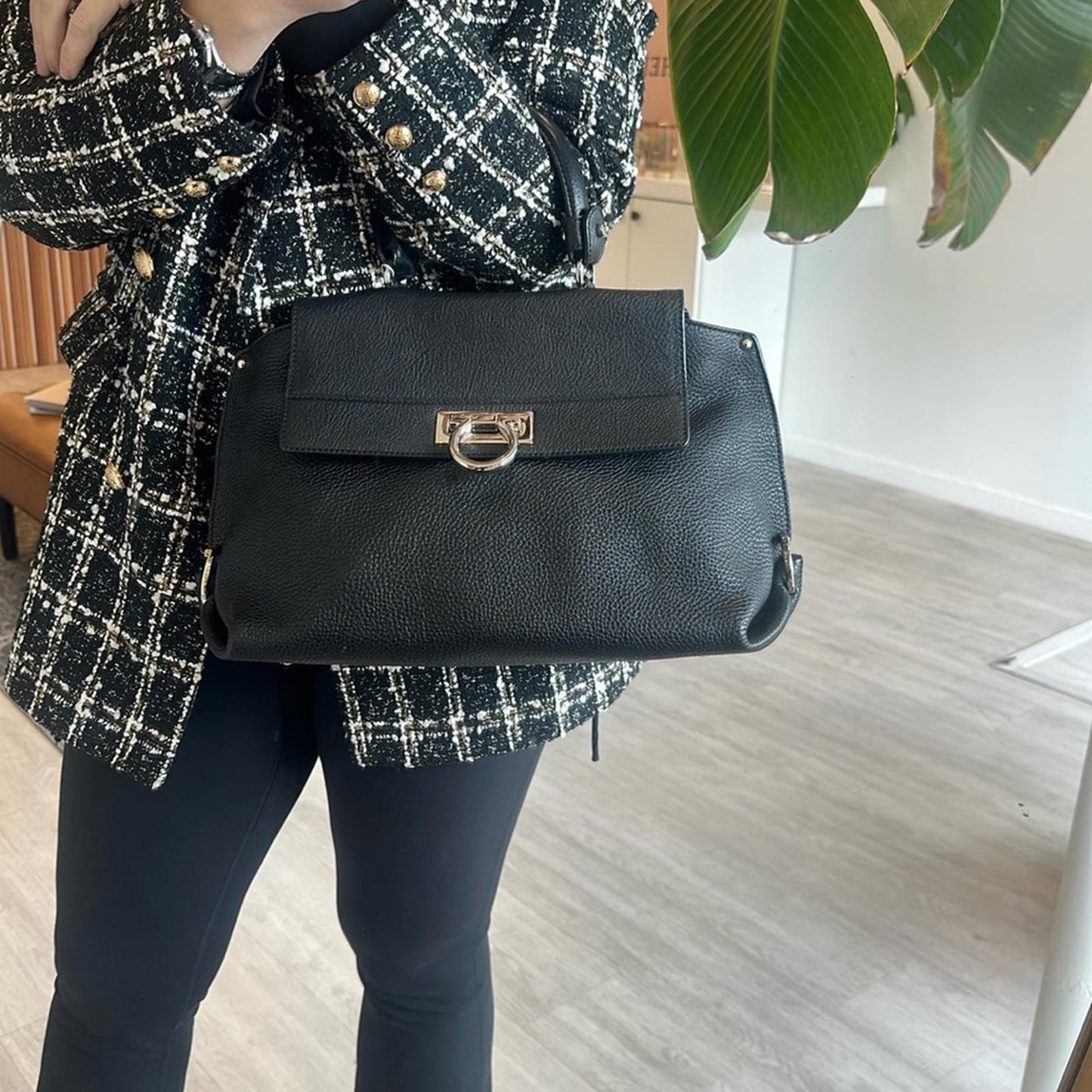 Salvatore Frragamo black Sofia satchel medium size