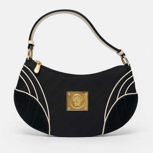 Versace Medusa Plaque Shoulder Bag – Black & Cream Contrast