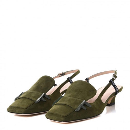 Fendi Green Slingback Heels with Square Toe