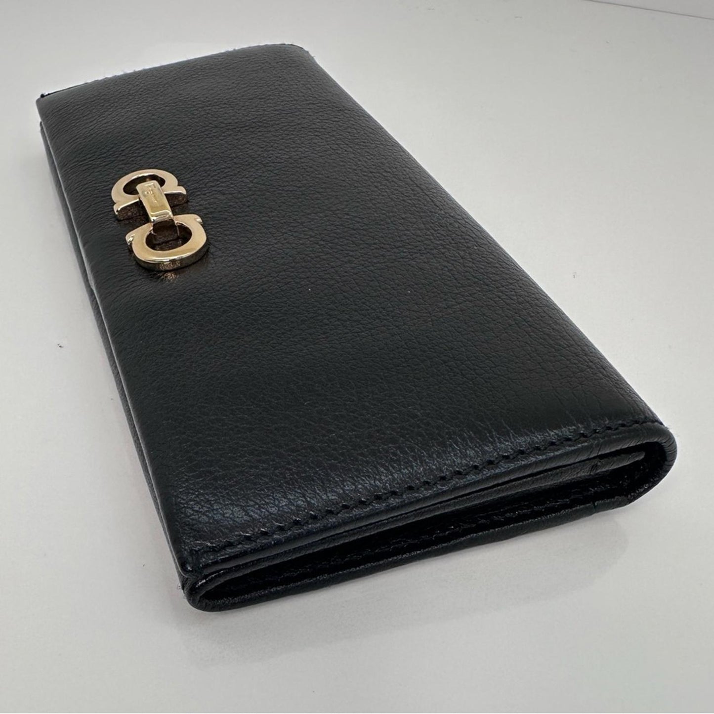 Salvatore Ferragamo Black Leather Wallet with Gold Hardware
