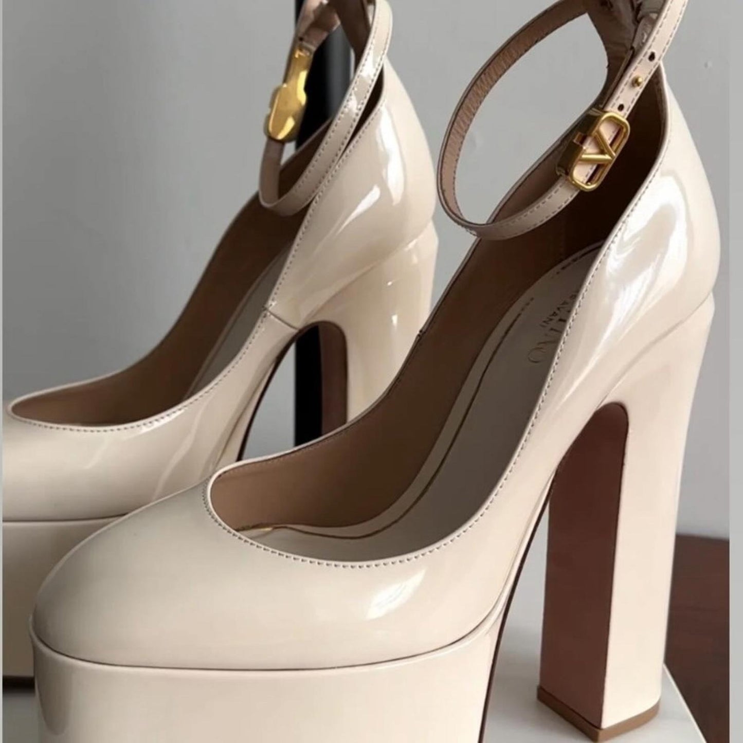 Valentino Cream Platform Pumps with Chunky Heel