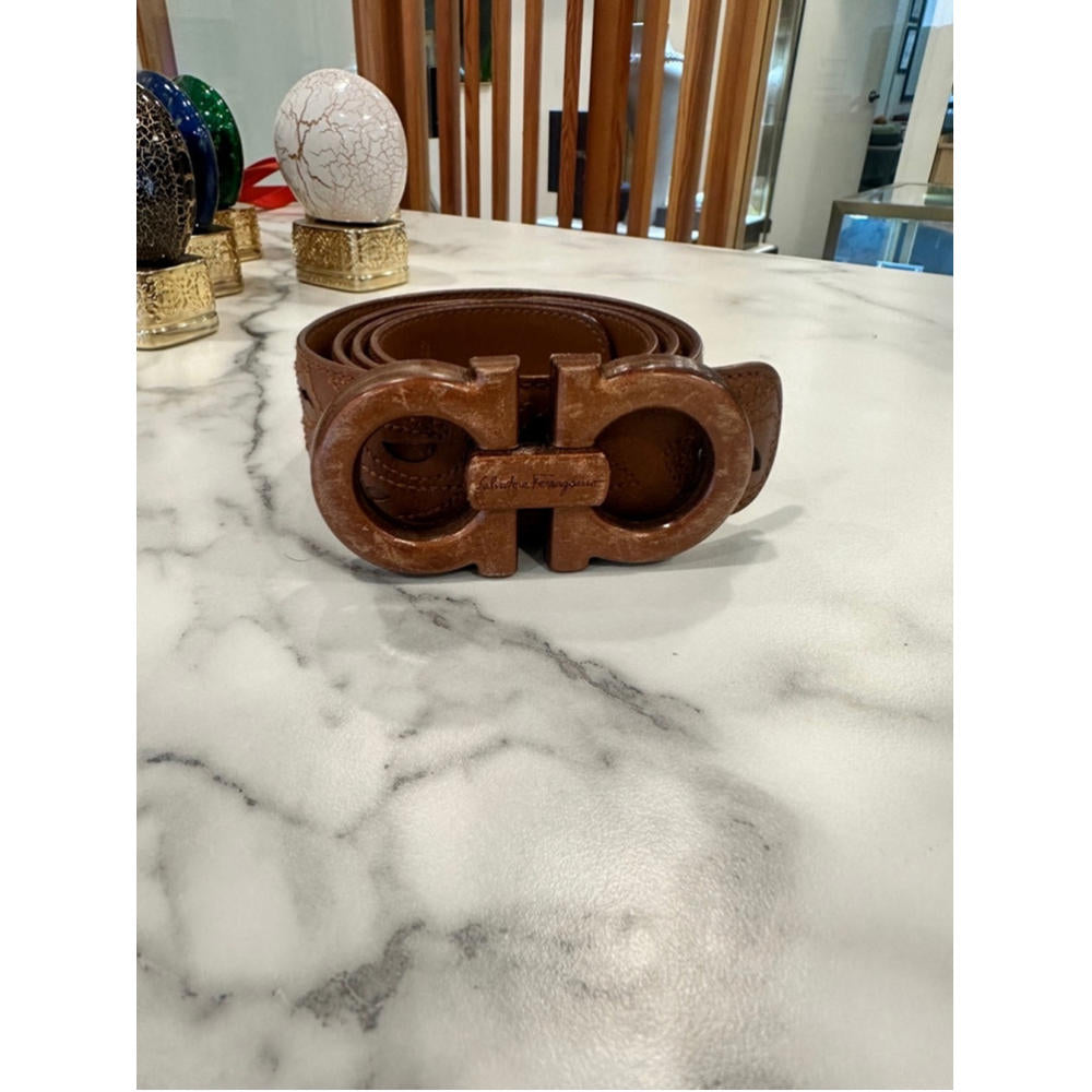 Salvatore Ferragamo Rare Belt Wood Leather Buckle