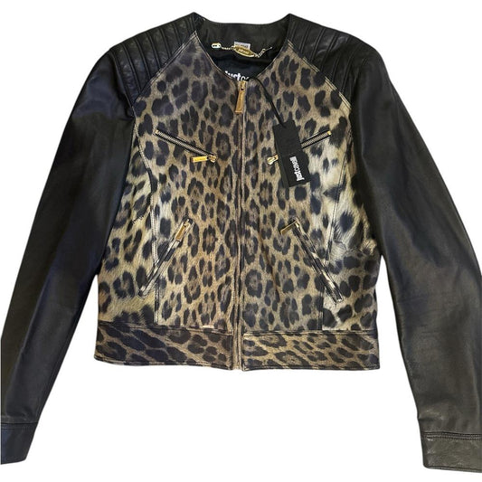 Roberto Cavalli Leopard Print Leather Jacket