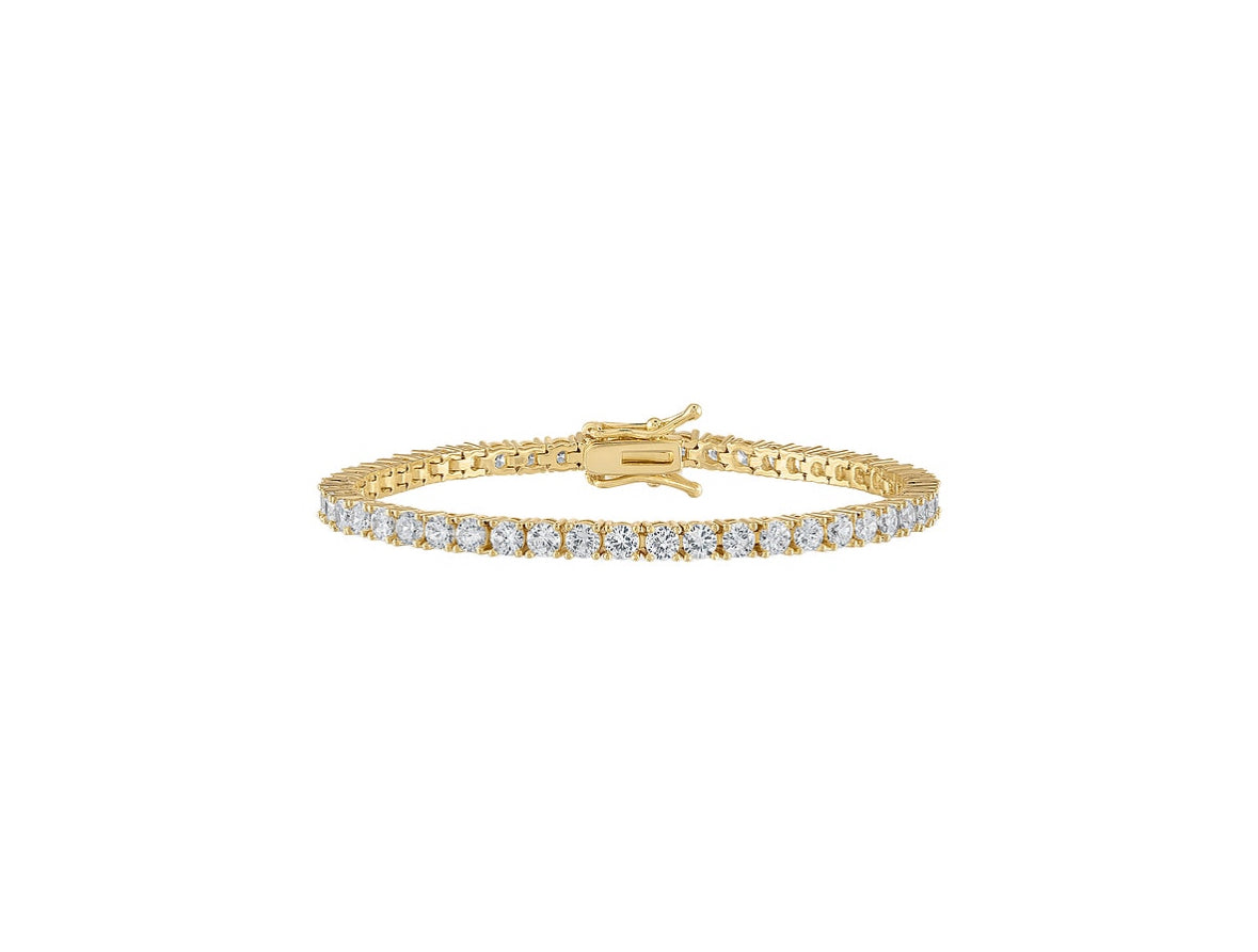 Classic 4mm Tennis Bracelet – 18K Yellow Gold Plated & Rhodium Plated (7” & 8”)