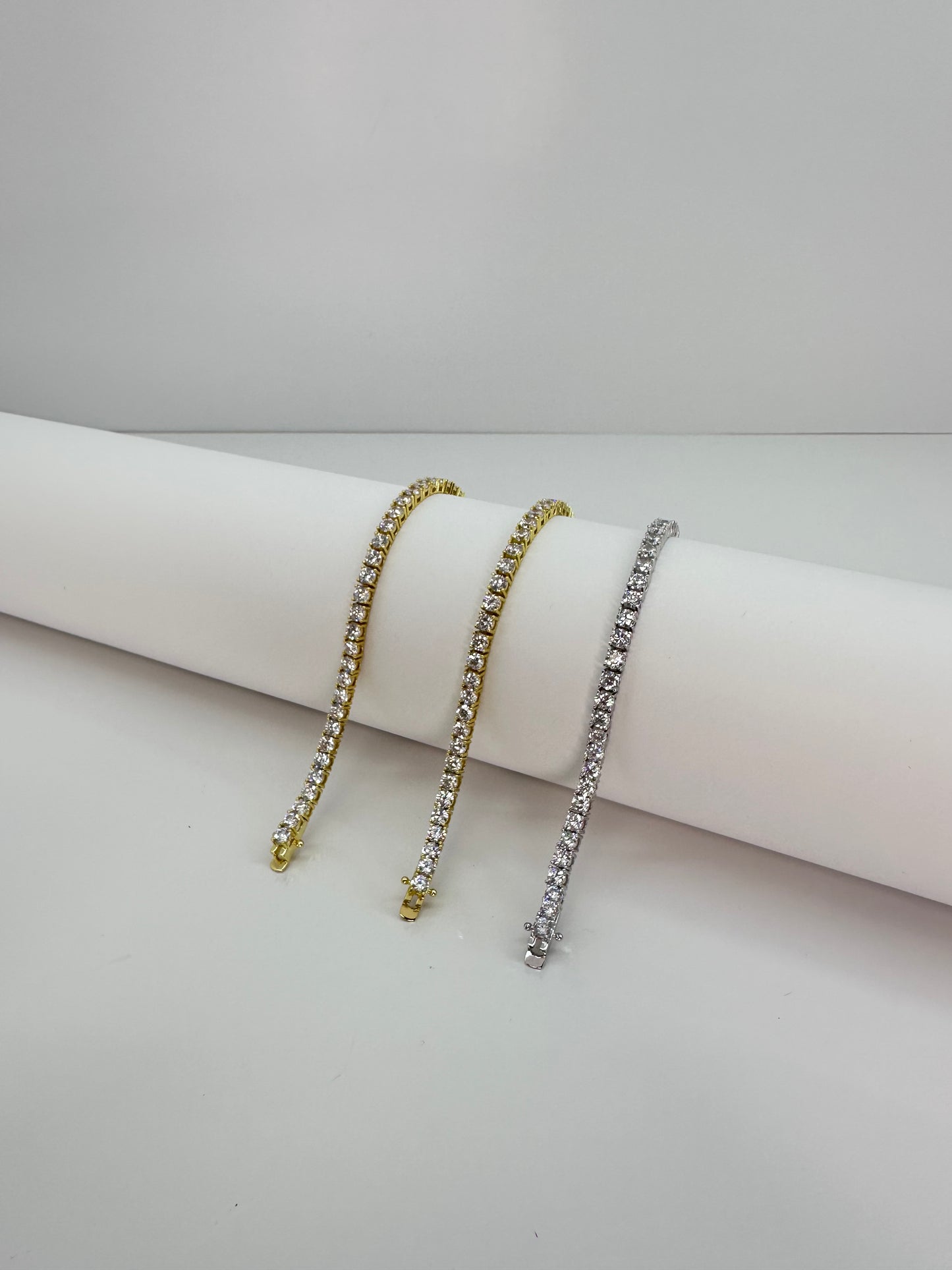 Classic 4mm Tennis Bracelet – 18K Yellow Gold Plated & Rhodium Plated (7” & 8”)