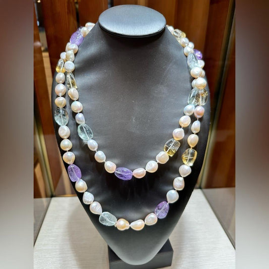 ‎ Fresh Water Pearls Natural Stone Long Neklace