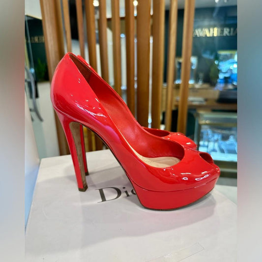 Christian Dior Coral Pink Patent Leather Platform Pumps