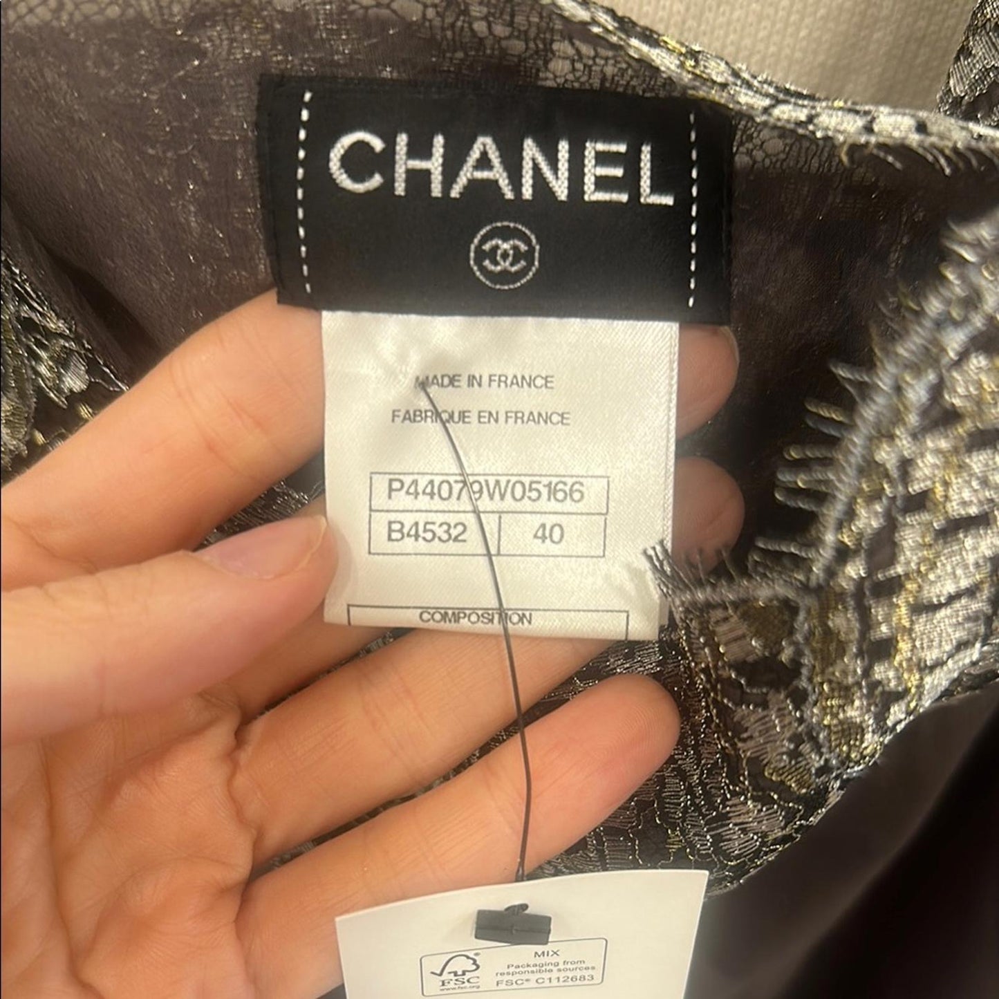 CHANEL Silver and Gray Lace two pieces Dress