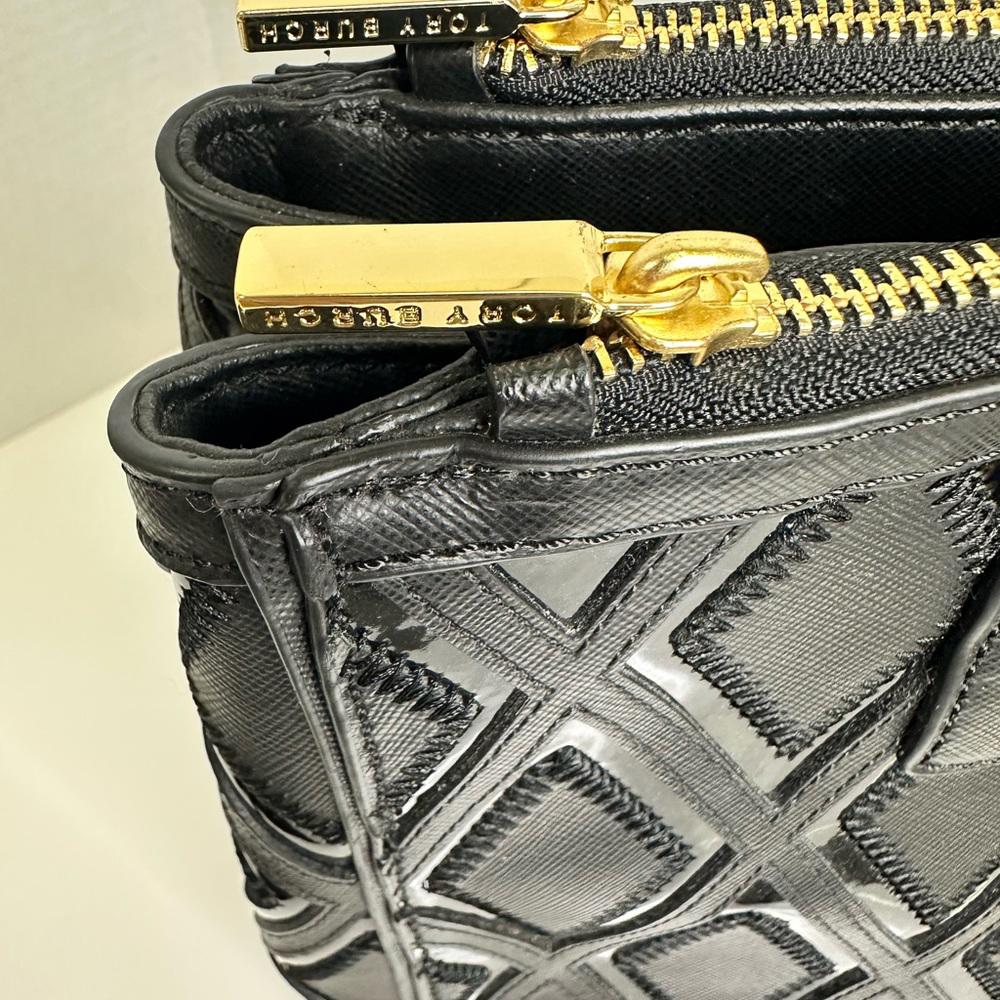 Tory Burch Black Satchel with Quilted Design and Gold Hardware Bag