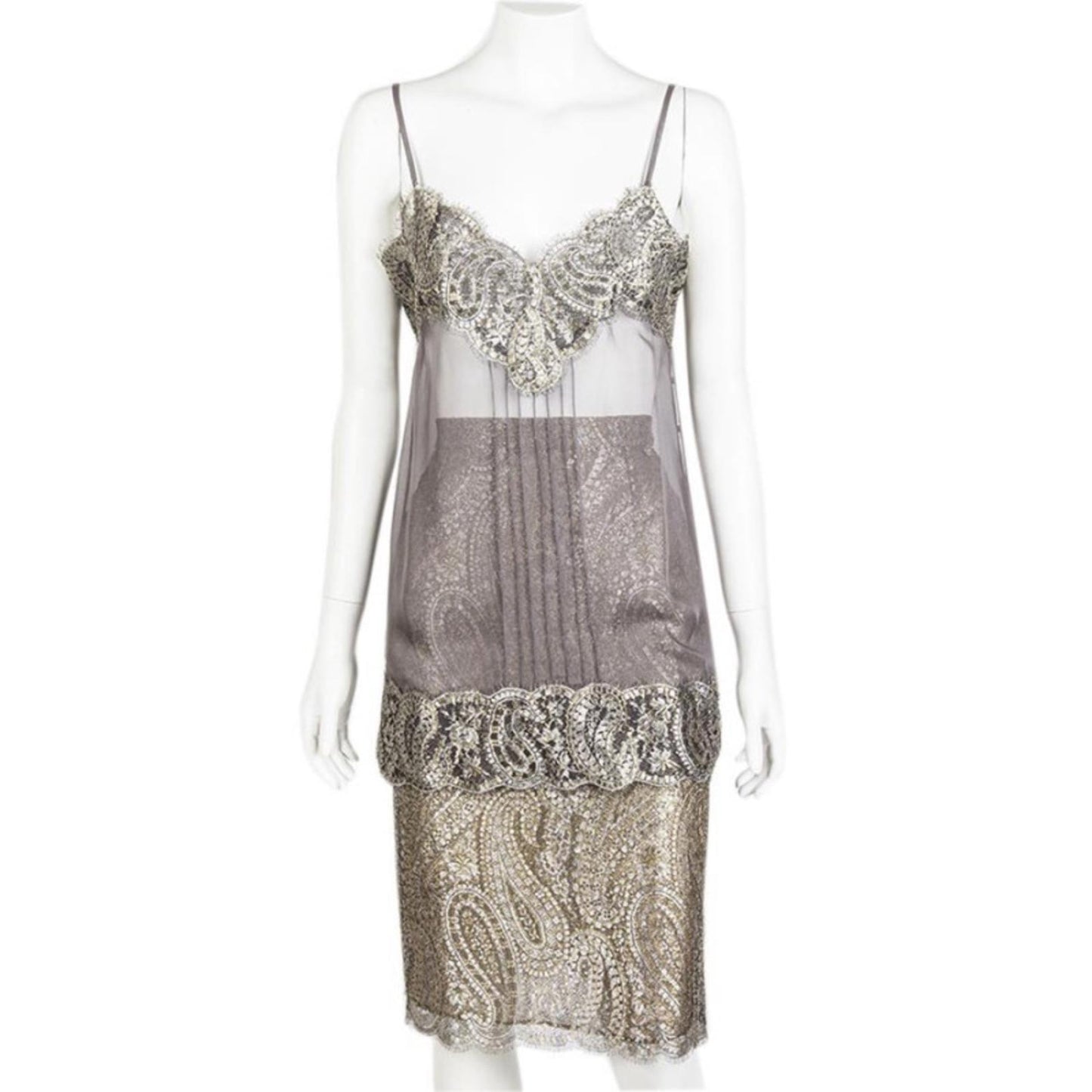 CHANEL Silver and Gray Lace two pieces Dress
