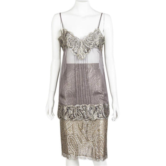 CHANEL Silver and Gray Lace two pieces Dress